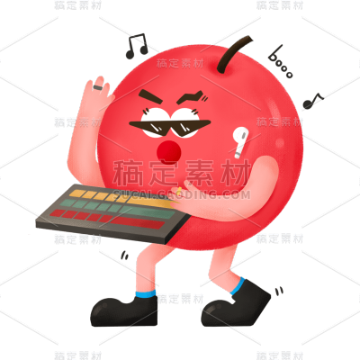 手绘-拟人音乐水果贴纸-苹果