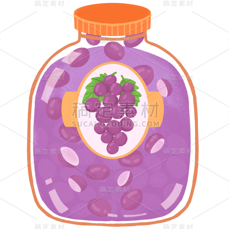 手绘-果汁饮品美食贴纸-葡萄汁