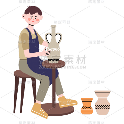 手绘-人物贴纸-陶土