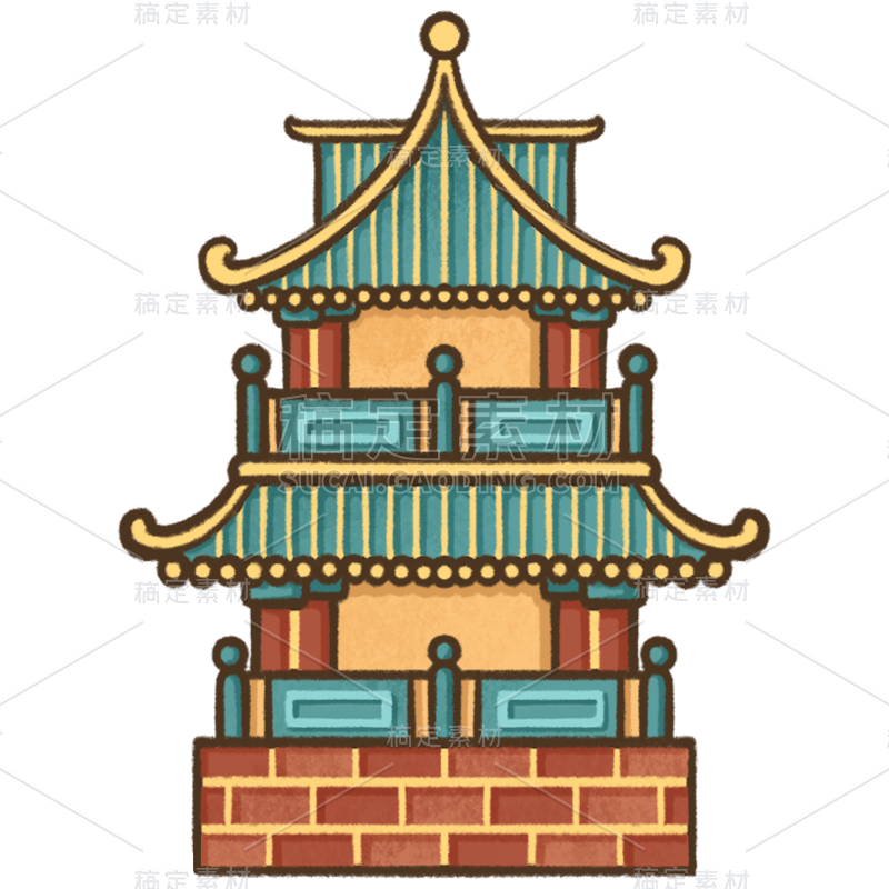 中国风-重阳节贴纸素材-建筑物