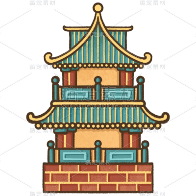 中国风-重阳节贴纸素材-建筑物