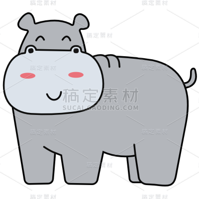 手绘河马动物描边元素贴纸