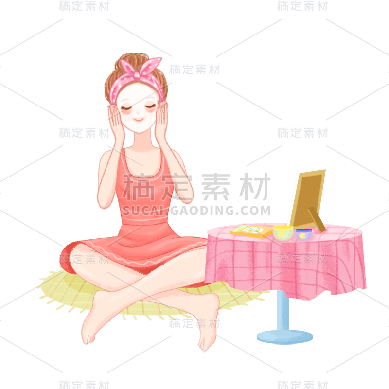 手绘-护肤美妆女生人物插画贴纸9