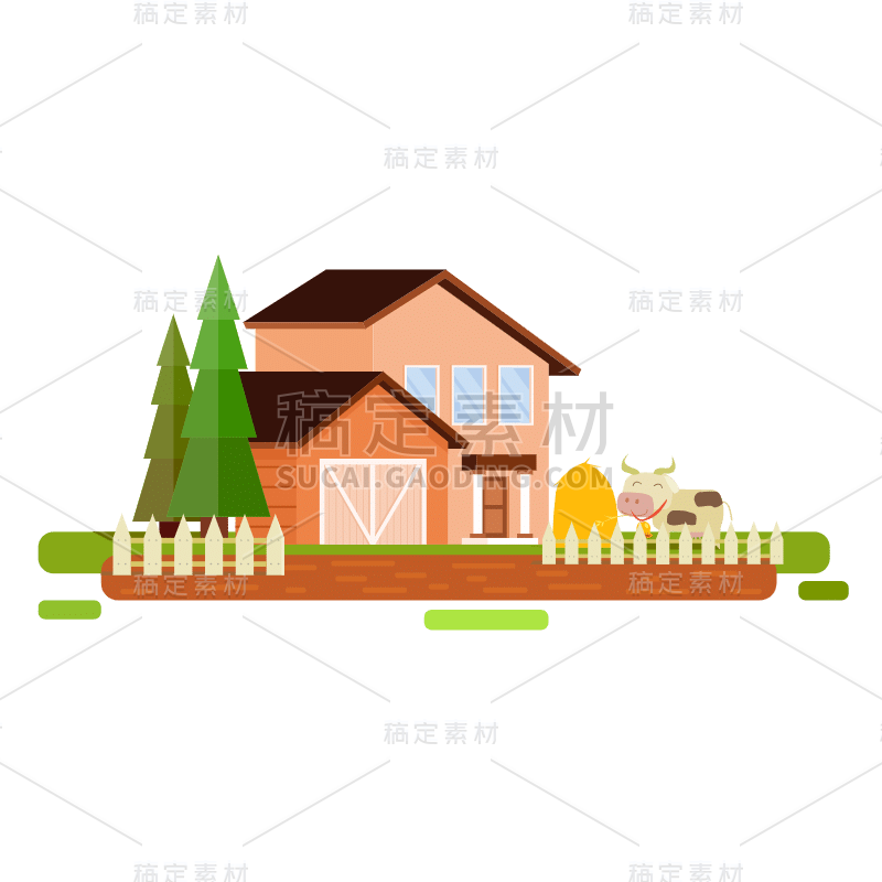 扁平-田园房屋建筑元素-SVG5