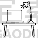 desk with lamp and computer