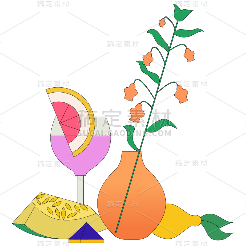 矢量-撞色水果拼盘美食贴纸-SVG25