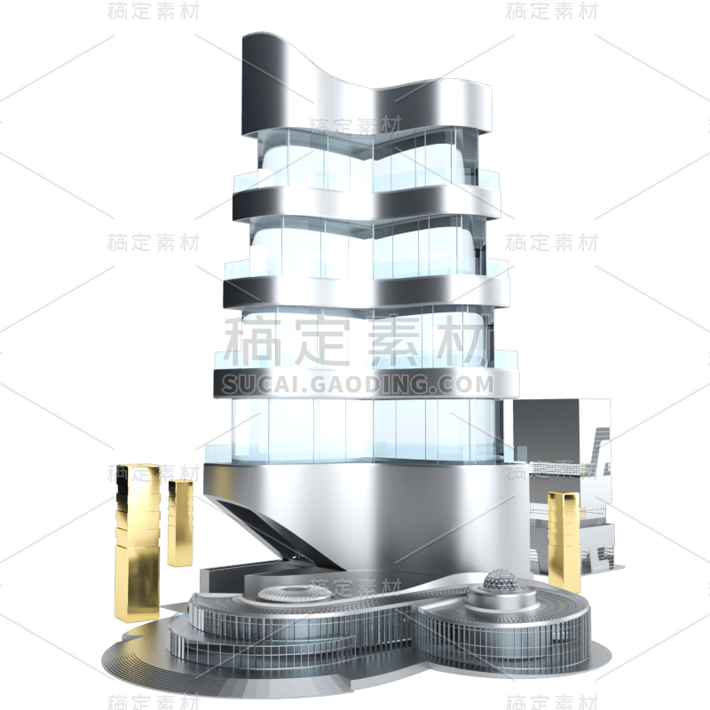 C4D银色金属质感地产建筑元素7