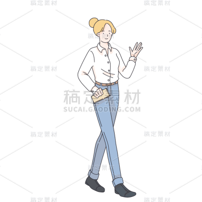 手绘-线稿简笔画人物插画贴纸14