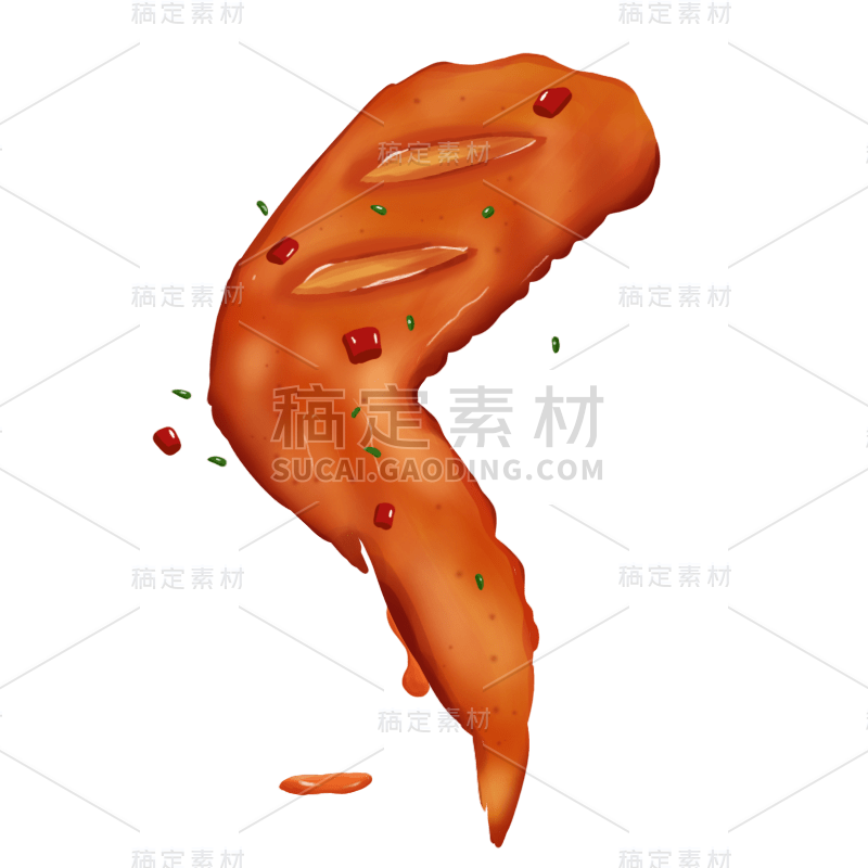 手绘-烧烤美食元素贴纸-鸡翅