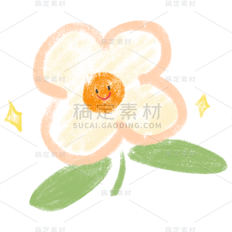 小花植物蜡笔简笔画贴纸