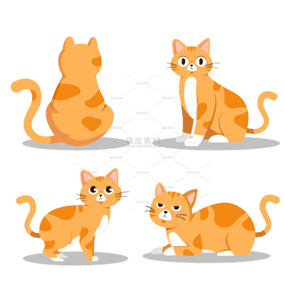 可爱橘色猫咪手绘贴纸