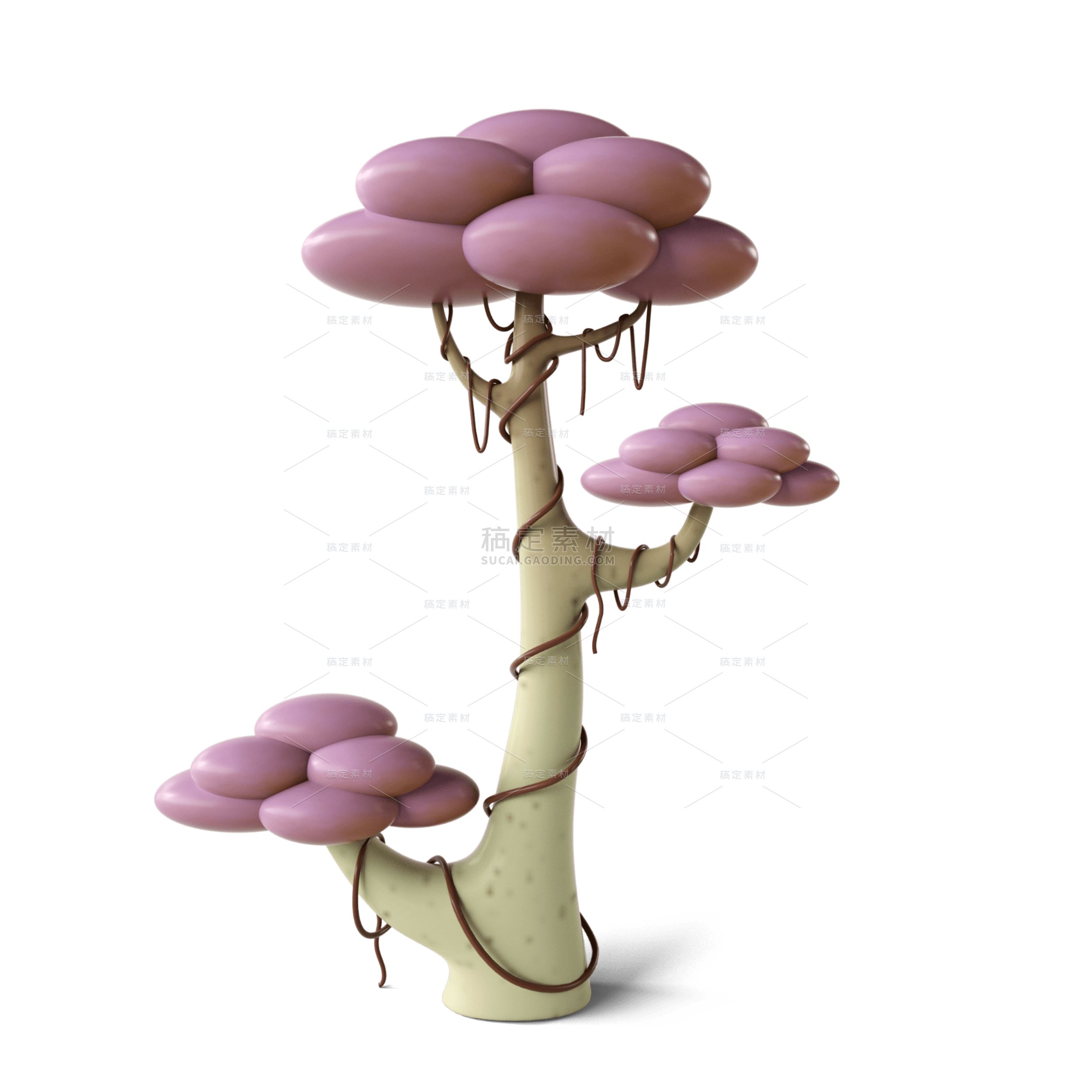 紫色3D立体树枝树木元素