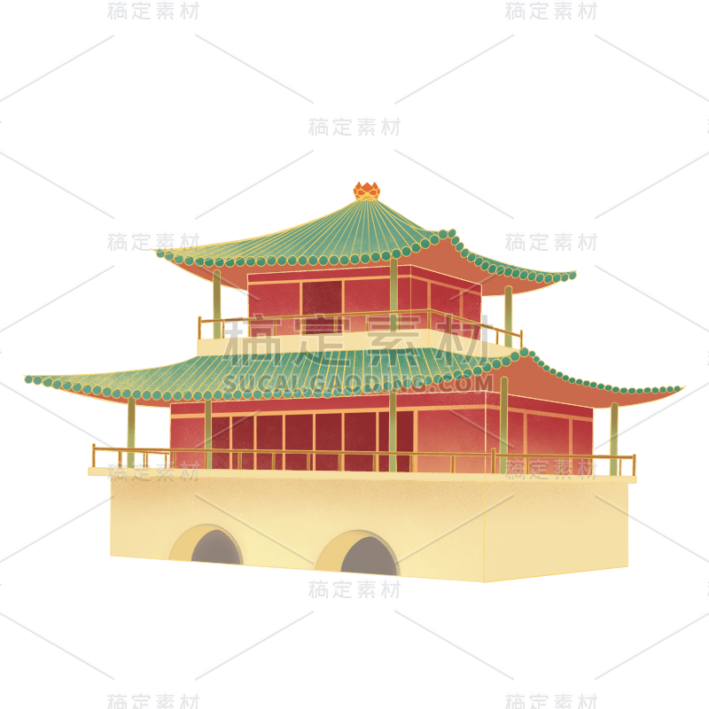 手绘-中国风传统建筑贴纸-建筑