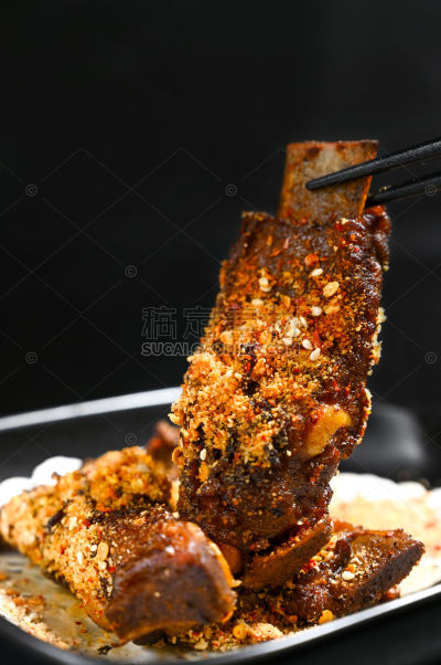美食系列写实中国传统风味小吃烤肋排