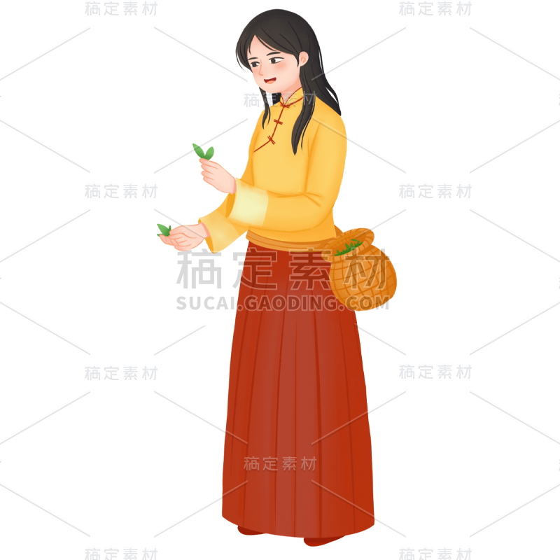 手绘采茶女人物插画1