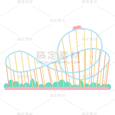 游乐场器材扁平风建筑贴纸-过山车