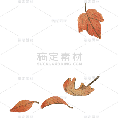 秋风村落树叶插画元素