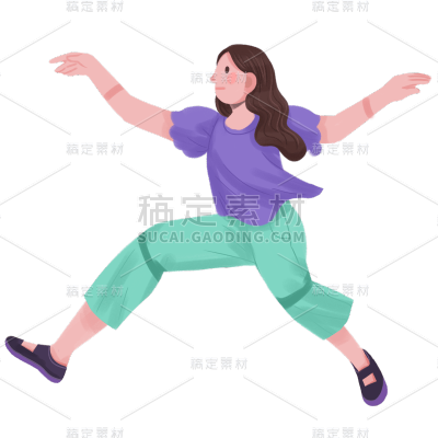 手绘-木偶人物插画贴纸-女人1