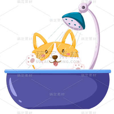 卡通插画风-浴室元素-柯基