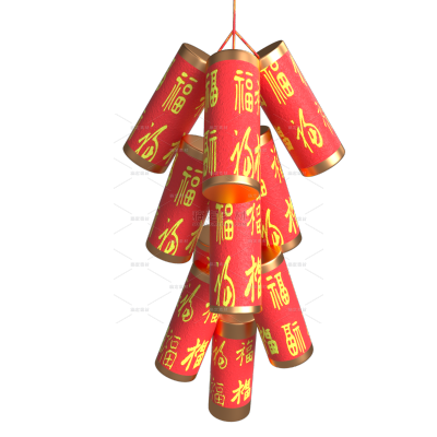 手绘立体喜庆红色鞭炮3D元宵节元素