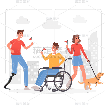 扁平-残疾人元素贴纸