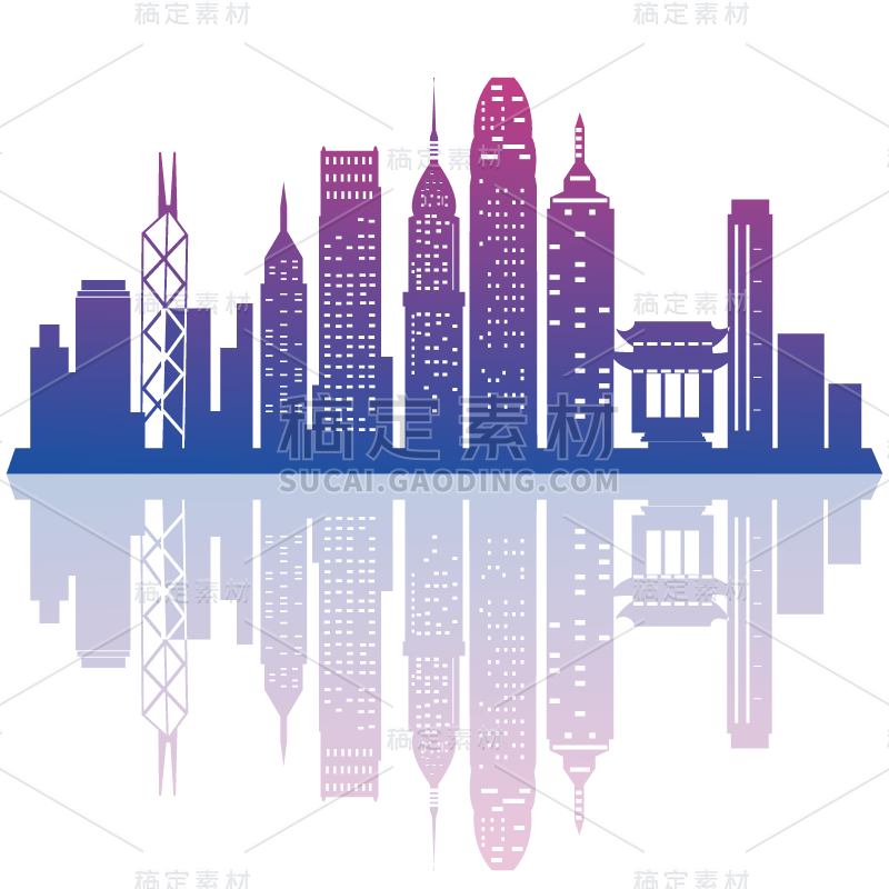 矢量风渐变建筑剪影-SVG7