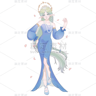 手绘蓝色性感精灵元素