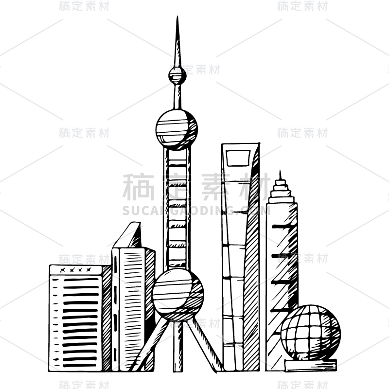 SVG-建筑元素素描贴纸-上海