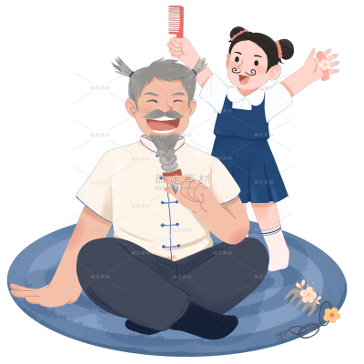 手绘-爷孙互动贴纸