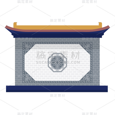 手绘-扁平中国风建筑贴纸-照壁