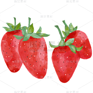 手绘-水彩水果美食元素贴纸-草莓