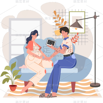 手绘-准爸妈日常贴纸
