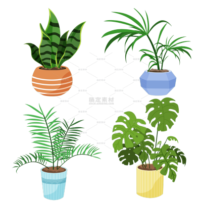 手绘盆栽植物插画元素3