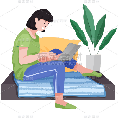 在家办公的女孩职业元素