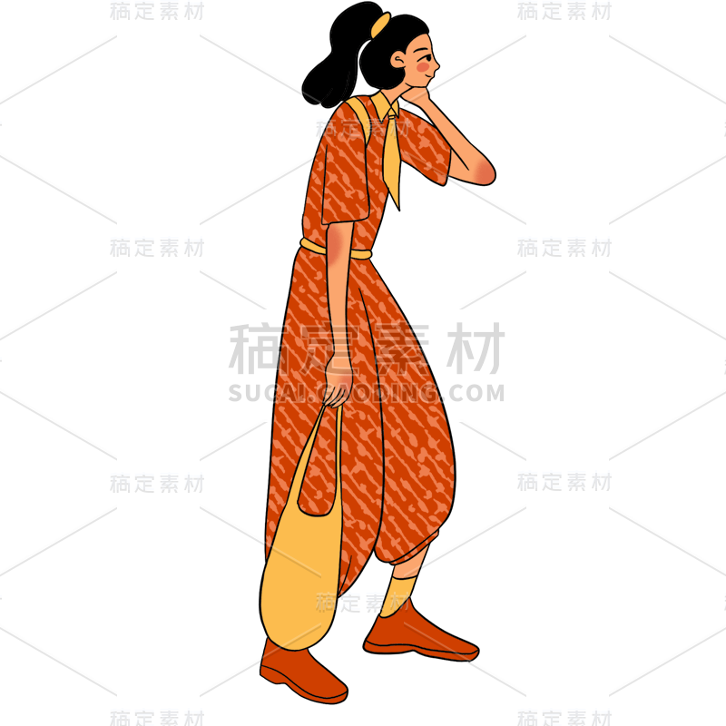 手绘-复古女性人物插画8