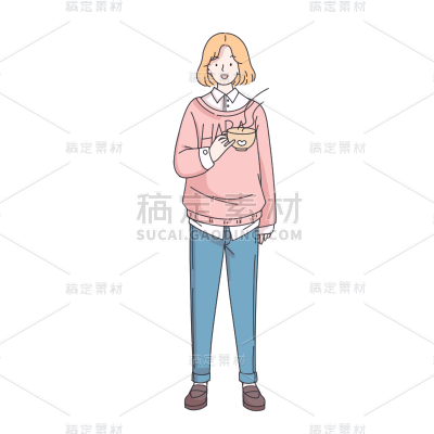 手绘-线稿简笔画人物插画贴纸19