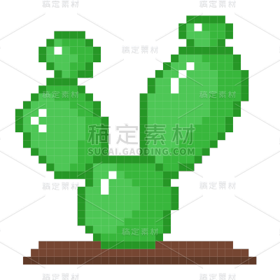 手绘-像素风自然元素贴纸-仙人掌