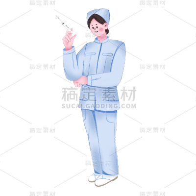 手绘-护士职业元素人物插画贴纸4