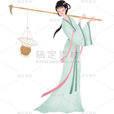 中国风人物主题元素-绿色人物
