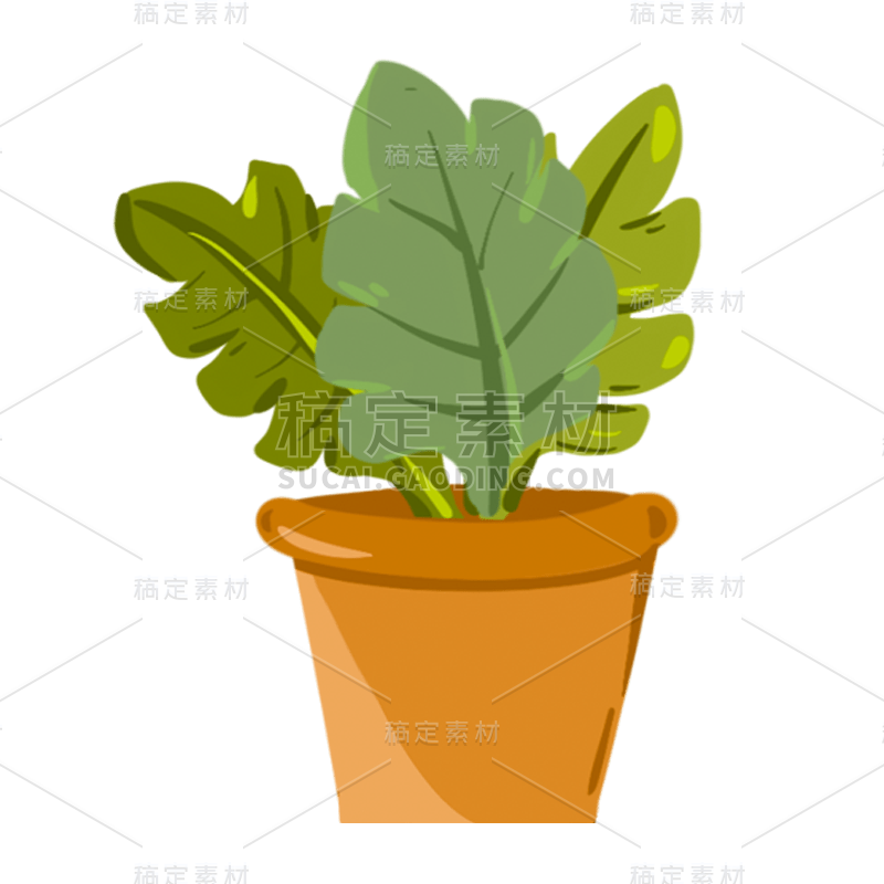 手绘风-植物元素贴纸-盆栽