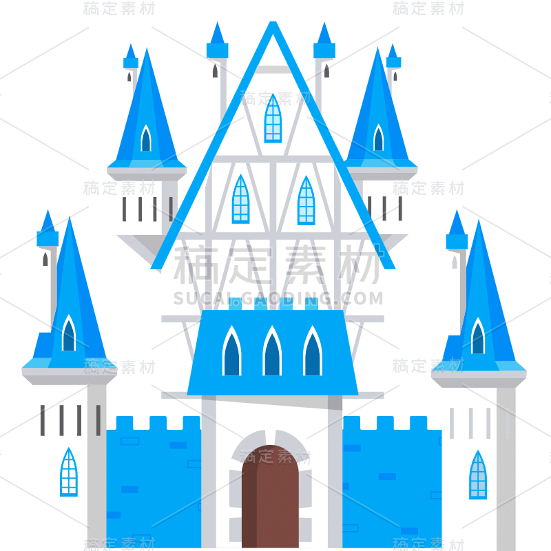扁平-矢量童话城堡建筑元素贴纸5