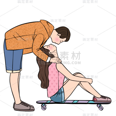手绘-情侣接吻元素贴纸