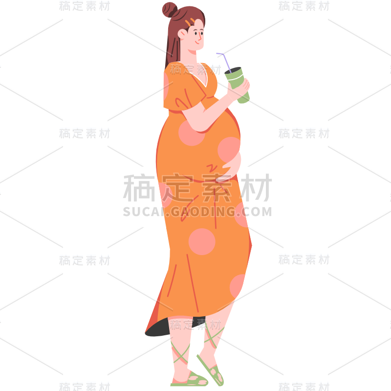 手绘-女性人物插画-孕妇1