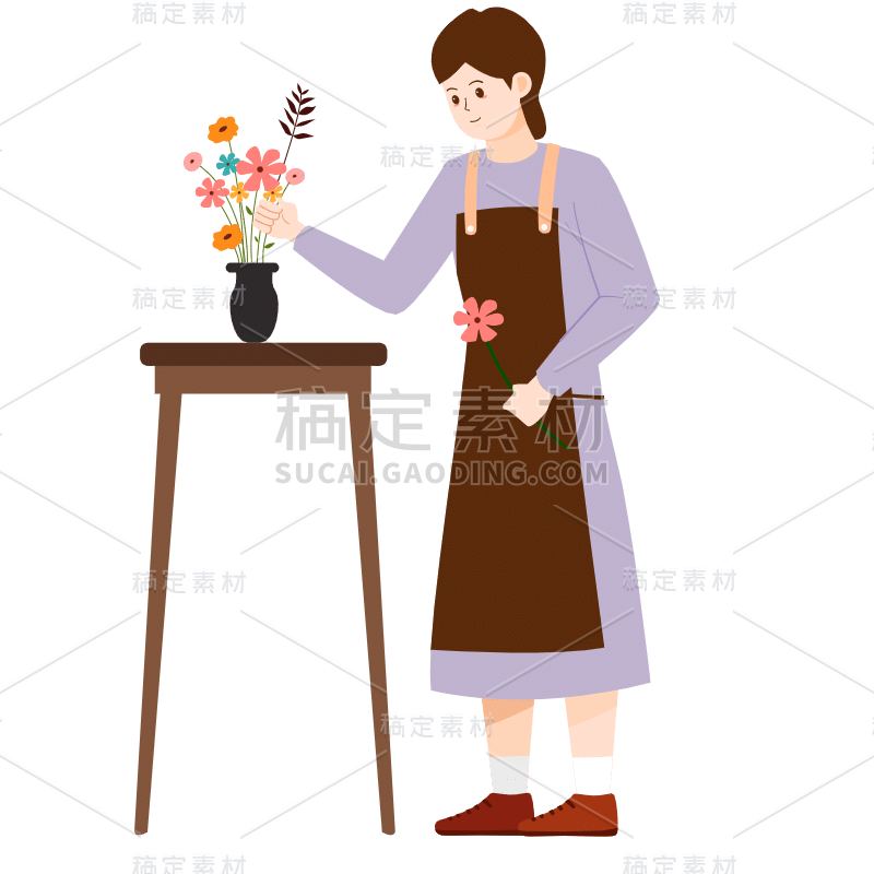 扁平-插花花艺女性人物插画-SVG9