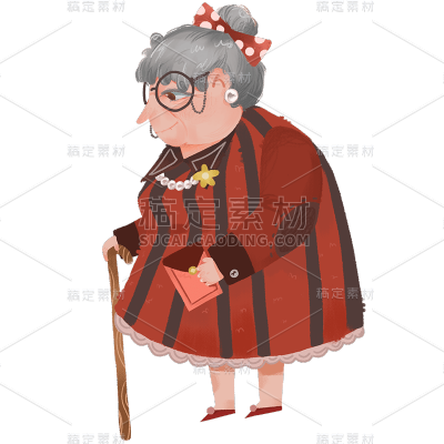 手绘-老人元素人物插画-女人1