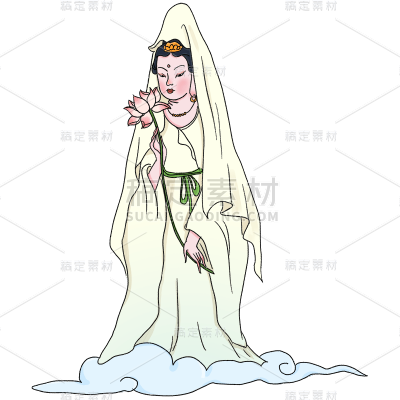 卡通手绘观音菩萨西游记元素贴纸