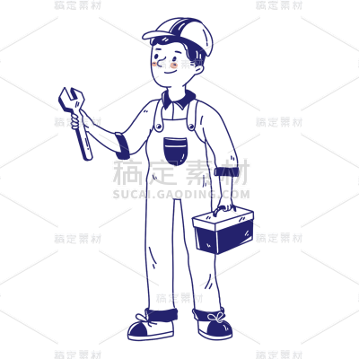 手绘-简笔画人物职业形象-修理工