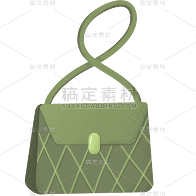 手绘绿色手提包元素贴纸