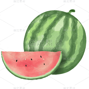 手绘-水彩水果美食元素贴纸-西瓜