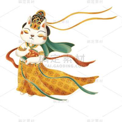 手绘-飞天舞女猫咪拟人动物贴纸3